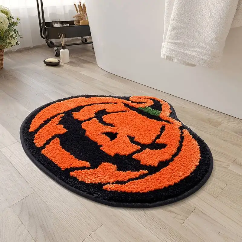 

Halloween Decor Orange Pumpkin Bath Mat for Bathroom, Cute Pumpkin Bathroom Rug Non Slip Bath Rug Plush Shower Rugs Washable