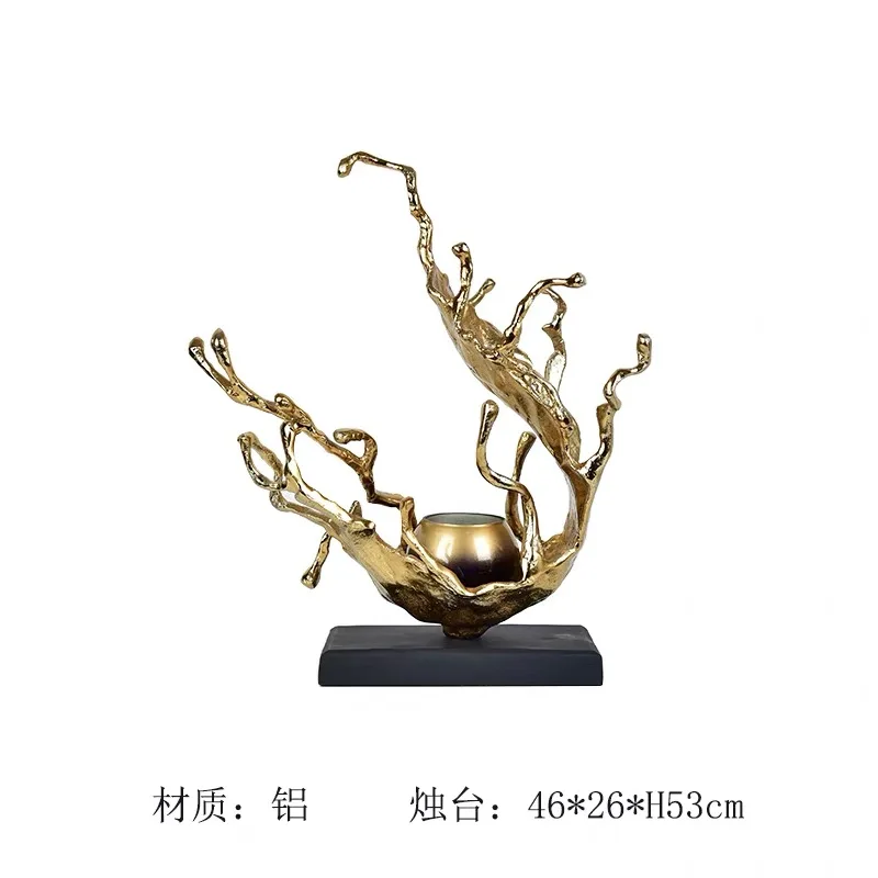 India imported aluminum gold wind and water waves flower candlestick ornament model room hotel living room entrance decoration