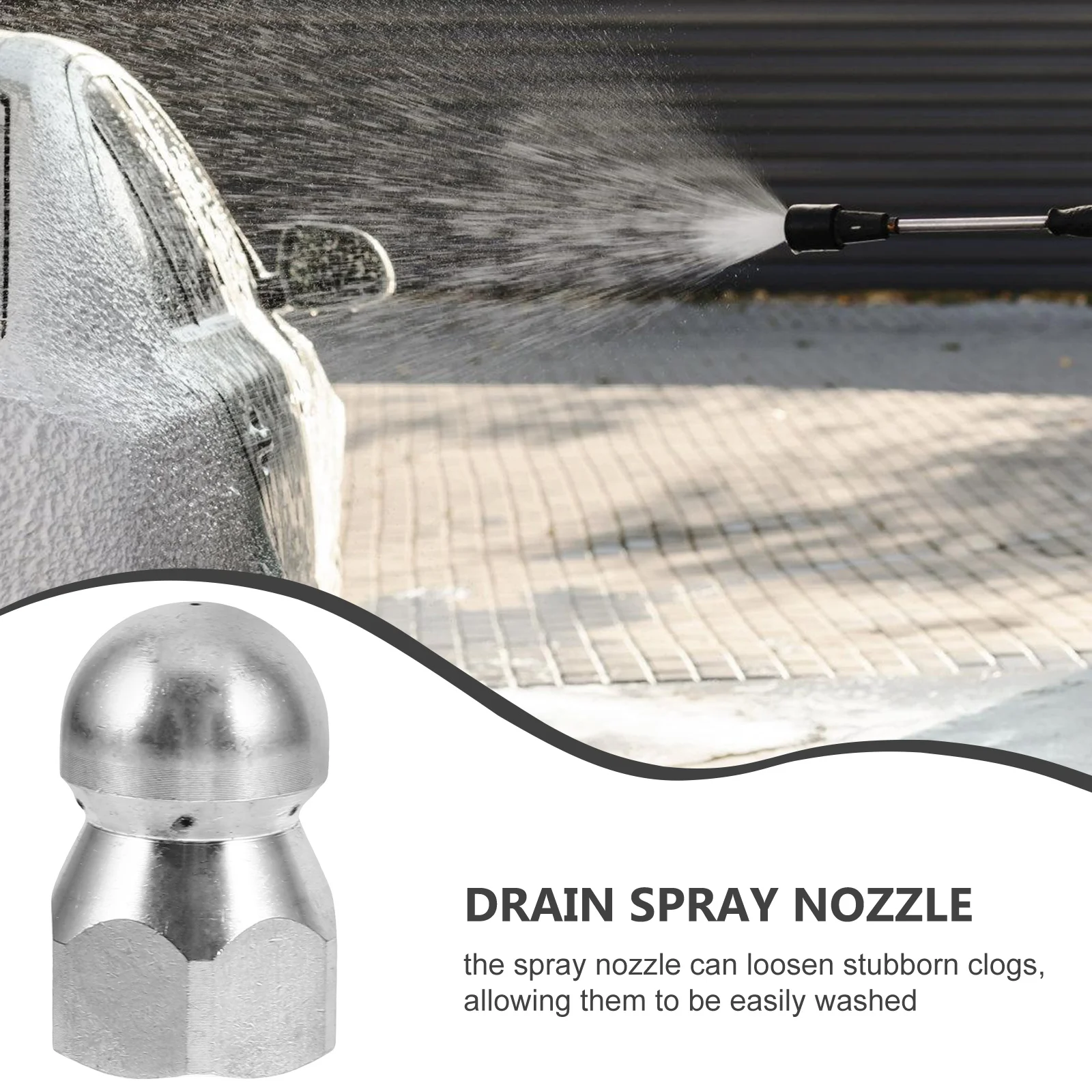 

Stainless Steel Drain Nozzle High Pressure Cleaning Tool Kitchen Supply Sewer Unclogging Durable Long Lasting