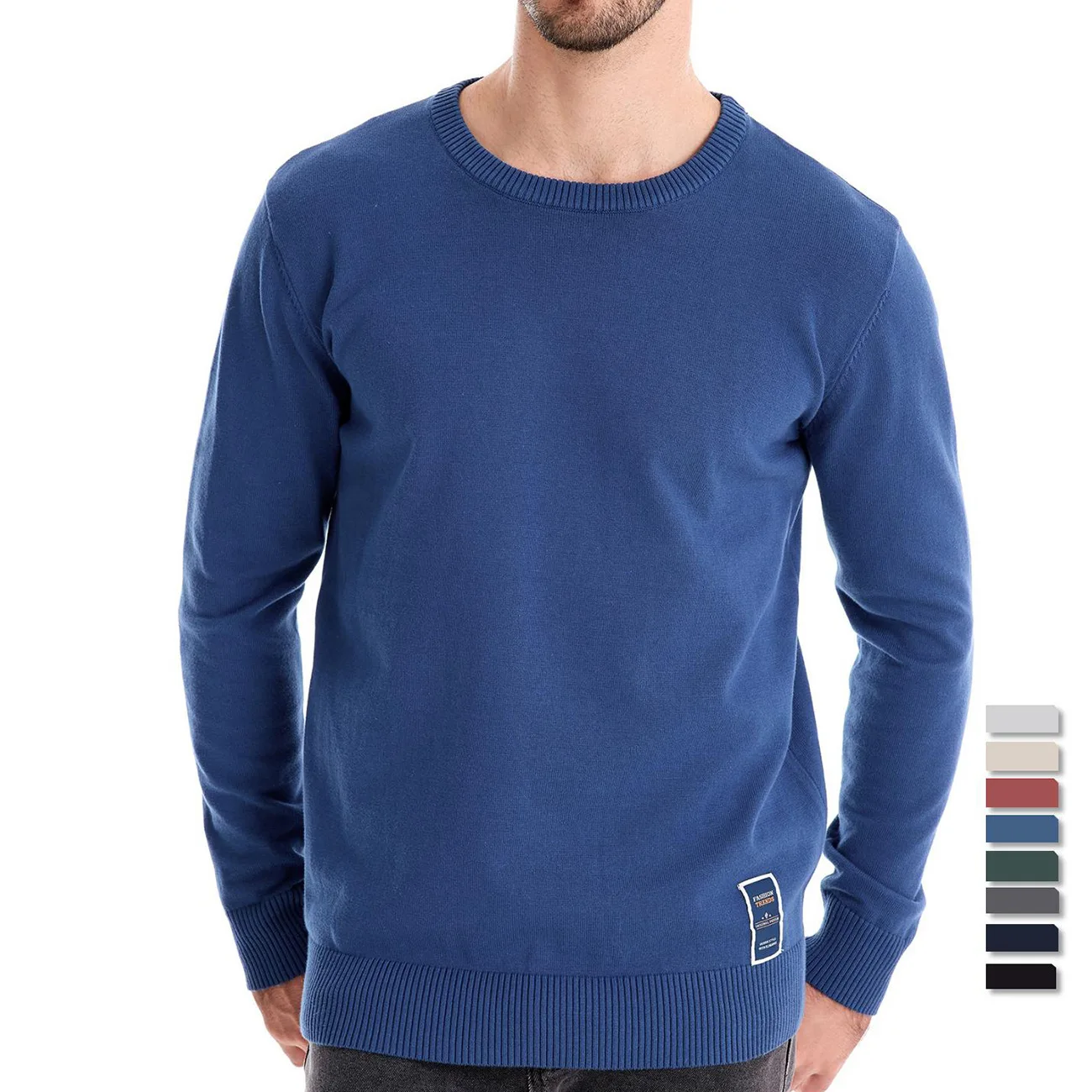 2024 New Cotton Autumn/Winter Round Neck Solid Color European Size Trendy Knitted Sweater Men's Basic Top