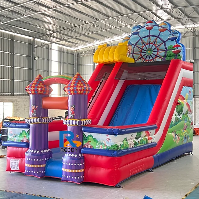 Slide inflável gigante e castelo bouncer, playground infantil de PVC de 0,55 mm com rede de segurança, equipamento para festas ao ar livre com certificação CE