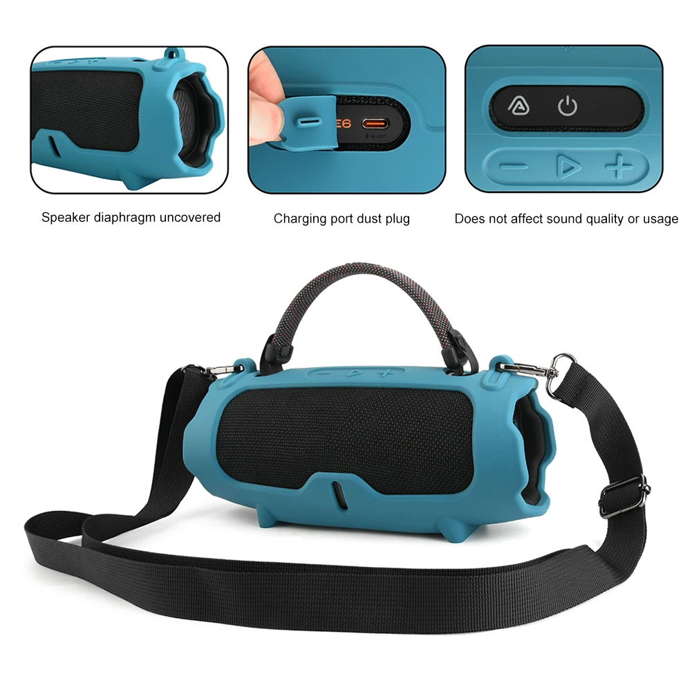 

Silicone Case with Shoulder Strap Silicone Protective Cover Shell Protective Skin Case for Charge 6 Portable BT Speaker