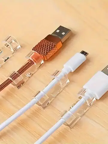 Clear Plastic Cable Clips - Transparent Wire Organizers for Wall & Desk Cable Management, Adhesive Cord Holders