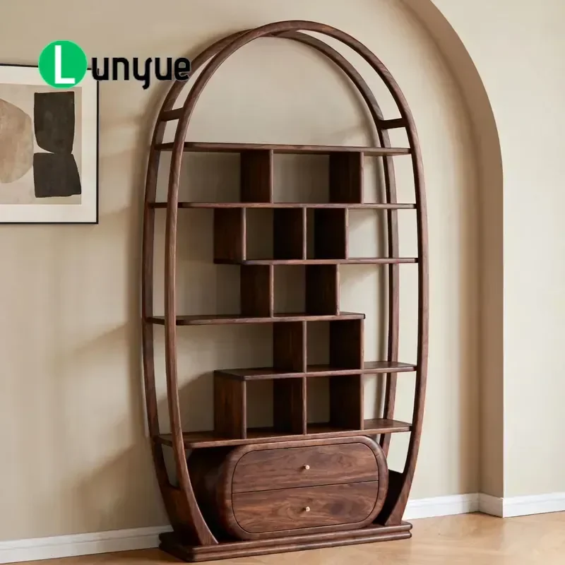 New Chinese Style Black Walnut Bogu Shelf Modern Simple Light Luxury Wall Mounted Display Stand for Tea Room Home Decor