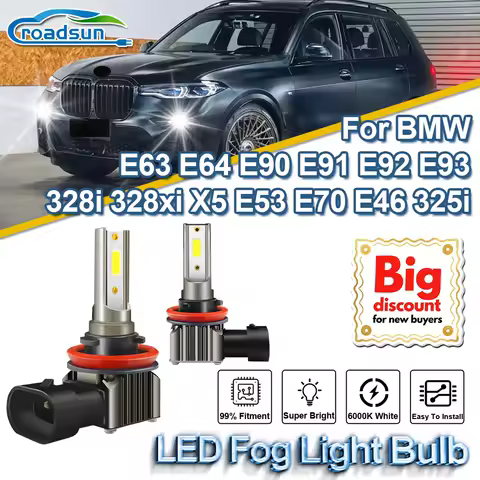 2Pcs H8 H11 LED Fog Lights Bulbs 100W Car Fog Lamps 6000K 12V For BMW E63 E64 E90 E91 E92 E93 328i 328xi X5 E53 E70 E46 325i