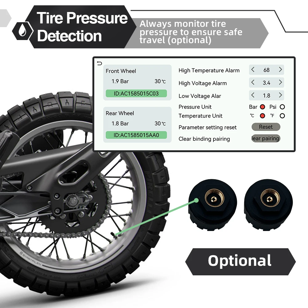 6.5inch Motorcycle CarPlay Android Auto Navigation Monitor Tire Pressure Display Portable IPS Screen Waterproof AUX Bluetooth