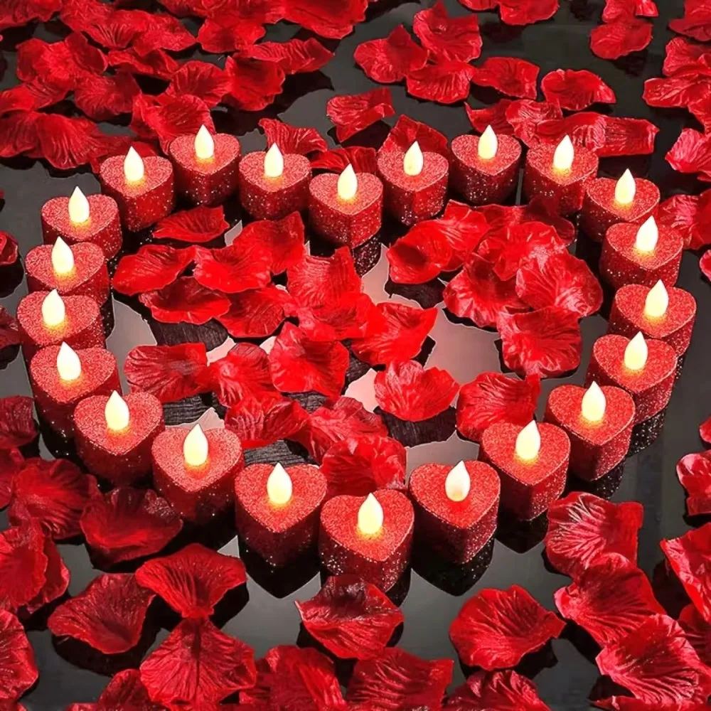 12/24/48pcs Love Powder LED Electronic Candle Light, Romantic Proposal Decoration Supplies, Love Party Scene Prop Decoration