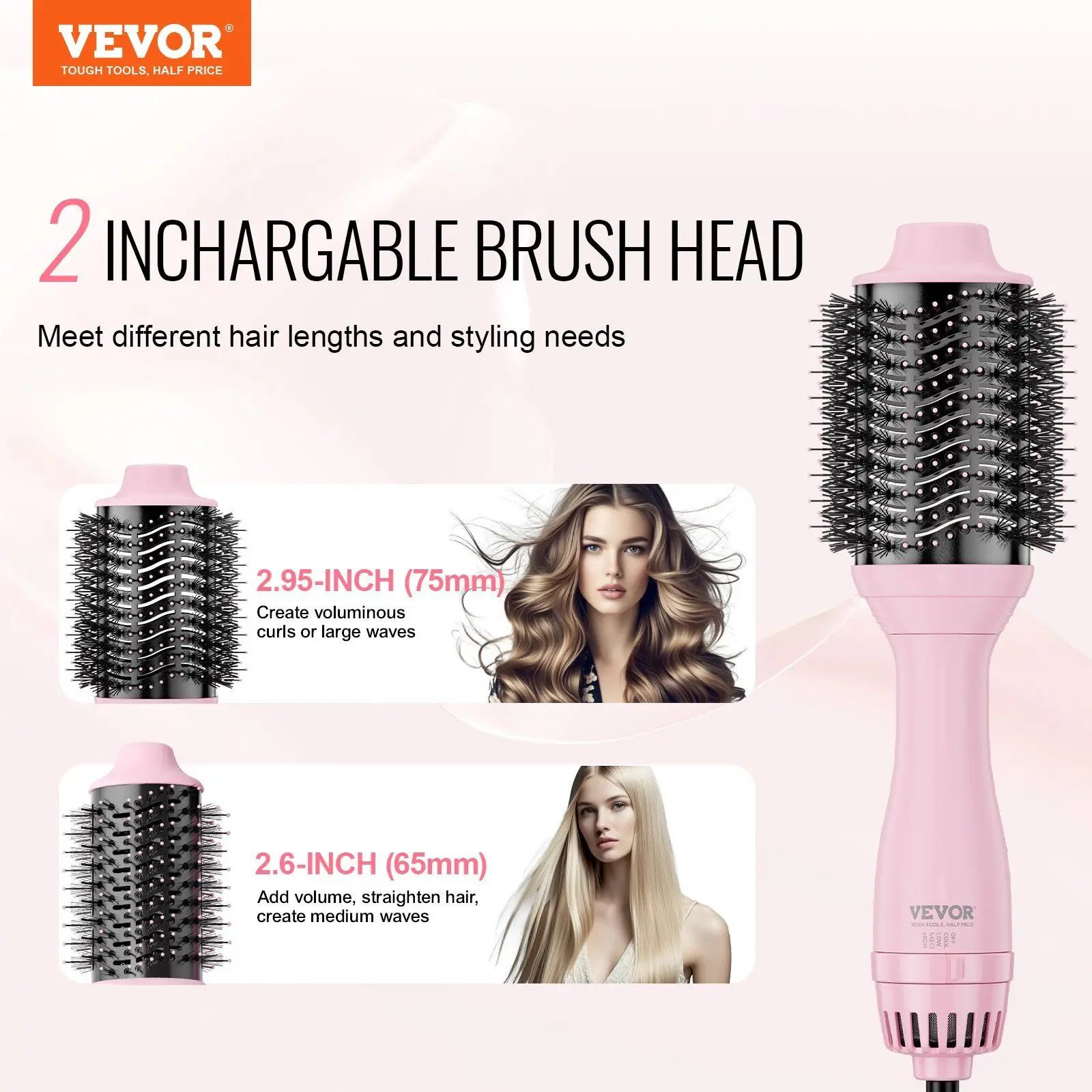 Hair Blow Dryer Brush, Ionic Hot Air Styling Brush with 2.6