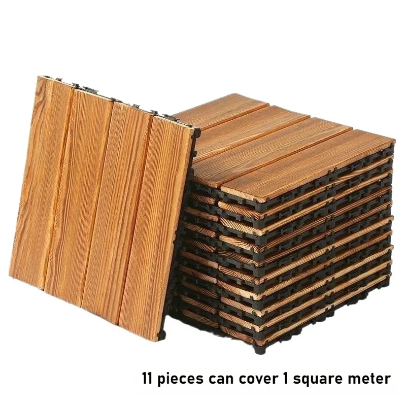 11pcs Interlocking Floor Tiles 30x30cm Wood Grain Garden Wood Decking Tiles All-Weather Outdoor Patio Balcony & Indoor Flooring