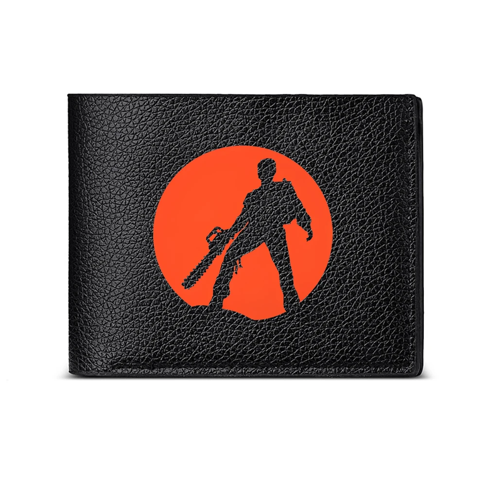Silhouette Of Man With Chainsaw On Orange Circle Casual Business Fashion Wallet Card Holder