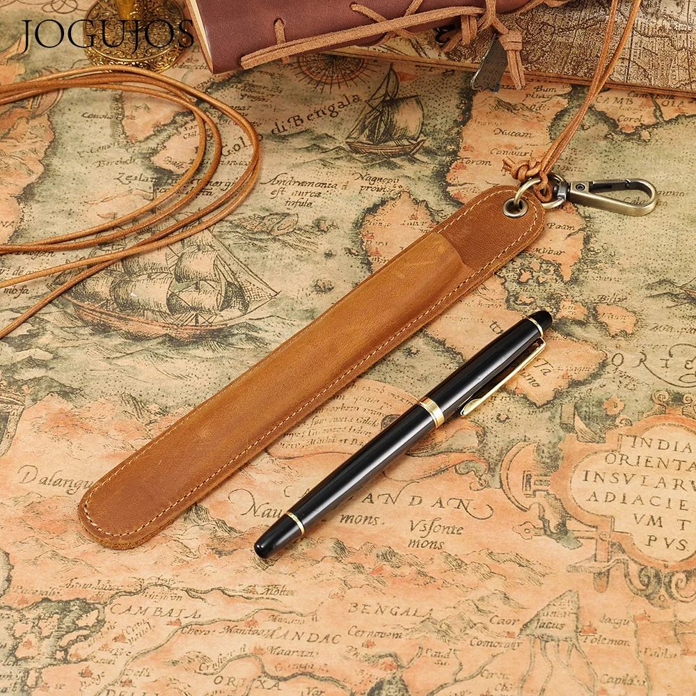 

JOGUJOS Crazy Horse Leather 1 Slots Pen Case Pocket Vintage Pencil Fountain Case Cow Leather Office School Supplies Pouch