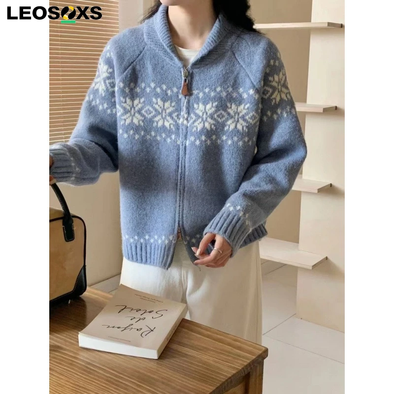 Korean Chic Autumn Winter Loose Long Sleeve Knitted Fair Isle Sweater Women's Fashion Contrast Tassel Design Versatile Outerwear