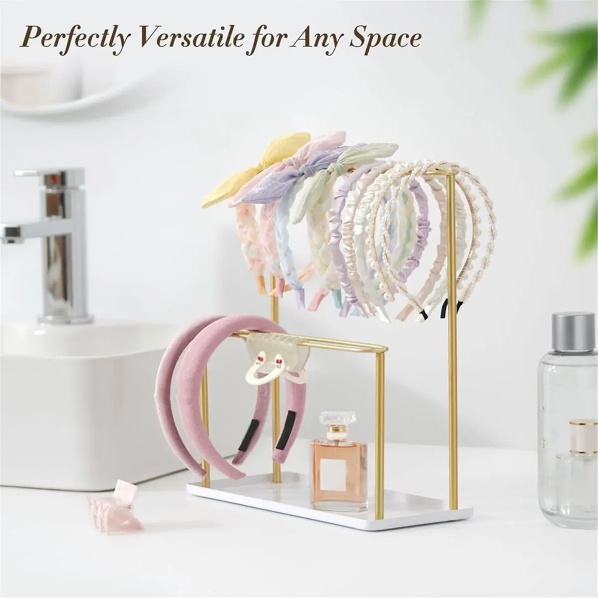 Time Saving Headband Holder Organizer Metal 2-Tier with Tray: Hair Accessories Display Stand Storage Hairband Rack Necklace Stan
