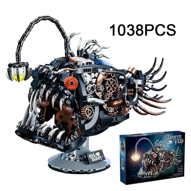 

1038PCS Creative Marine Life Mechanical Lantern Fish Building Blocks With LED Light Construction Bricks Toy Gift For Children
