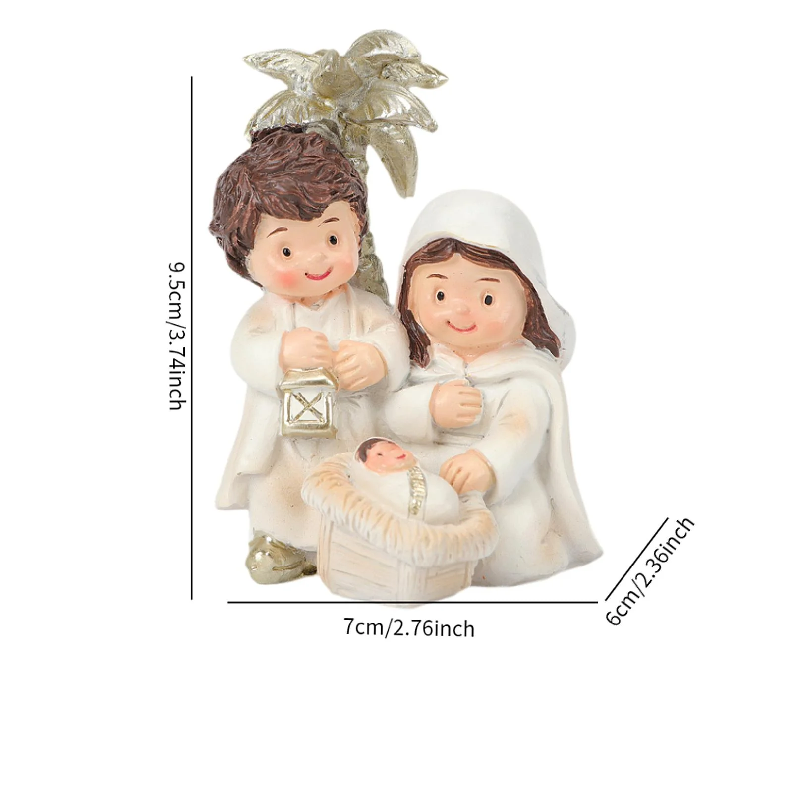 Jesus Born Sculpture Xmas Jesus Birth Statue Manger and Tree Resin Saint Mary