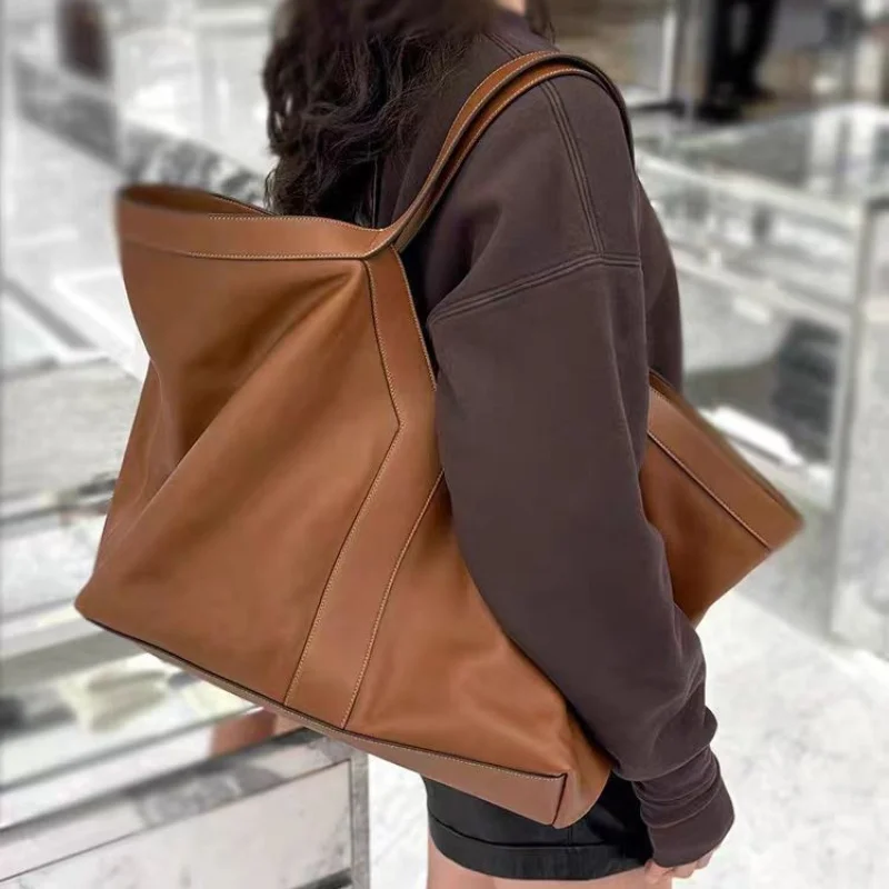 High-end Brand Genuine Leather Women's Tote Bag Retro Large Capacity Underarm Bag New Y Letter Design Versatile Shoulder Bag