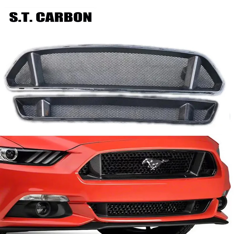 Carbon Fiber Front Bumper Mesh Grille Grills Covers For Ford Mustang 2015-2017 Protective Cover Facelift Accessories Car Styling