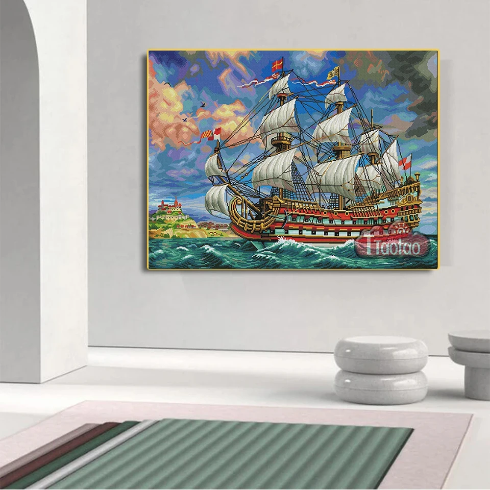 5D Sea Scenery Sailing Boat Diamond Painting DIY Full Square Round Mosaic Rhinestone Bead Embroidery Home Wall Decor Crafts