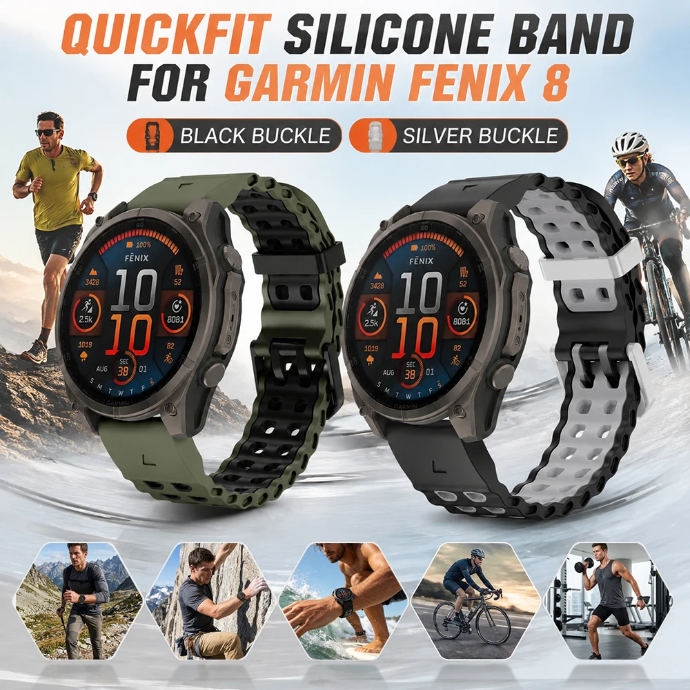 Quickfit Silikon-Ersatzarmband für Garmin Fenix 8 7 6 5 Enduro 3 26mm 22mm Ocean Style Wasserdichtes Weiches Sport-Armband