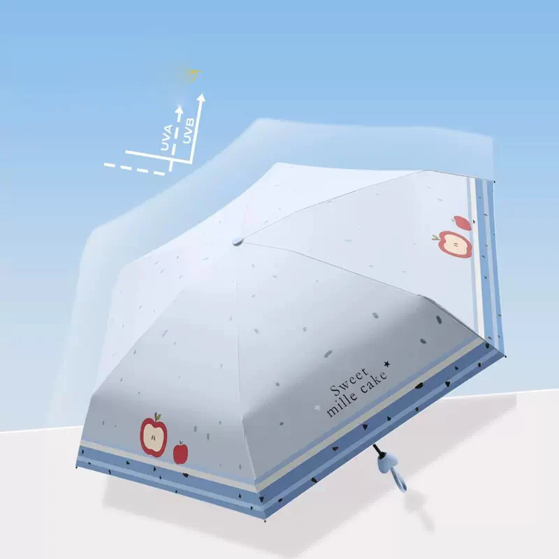 

Foldable Fruit Pattern Umbrella UV Resistant Heart-Shaped Handle Sunshade Rain Umbrella for Women