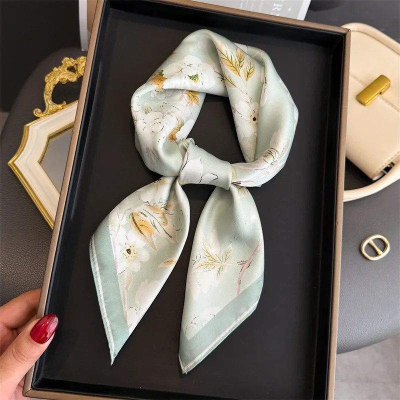 Nowa Jedwabna Apaszka Szal Damski Jedwabny Kwadratowy Szalik Torebka Luksusowe Szaliki dla Kobiet Designerska Jedwabna Chusta na Głowę Bandana