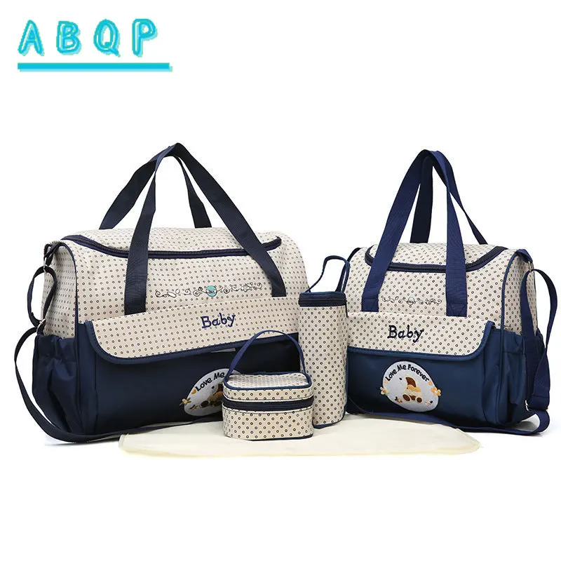 Baby Diaper Bag Large Capacity 5-piece Set Baby Diaper Storage Bag Embroidered Cartoon Fashion Multifunctional Portable Baby Bag
