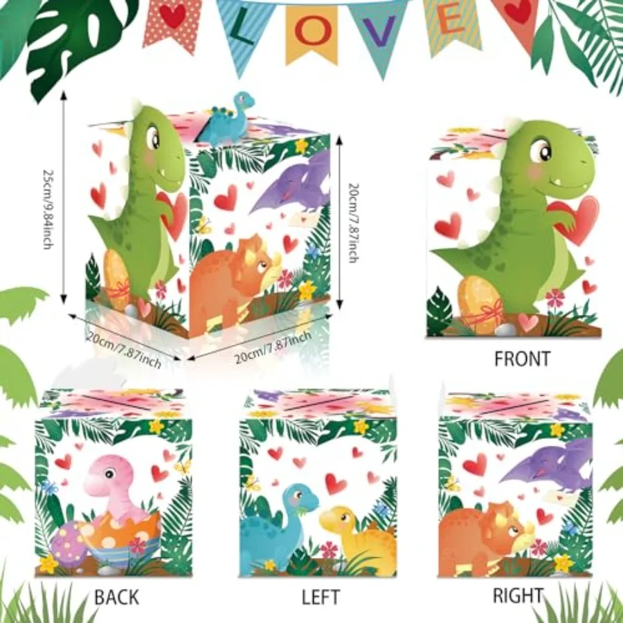 صندوق عيد الحب مقاس 7.8 × 7.8 بوصة مع 36 قطعة من بطاقات الديناصورات مثالية لصندوق بريد عيد الحب في المدارس والفصول الدراسية #2