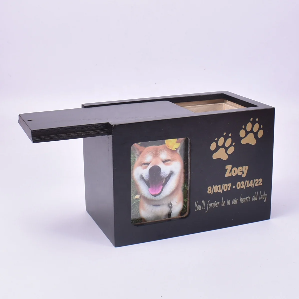 

6.3X4.3X4.3in Custom Logo Paw Print Mini Wooden Keepsake Cremation Urns for Pet Ashes with Photo Frame