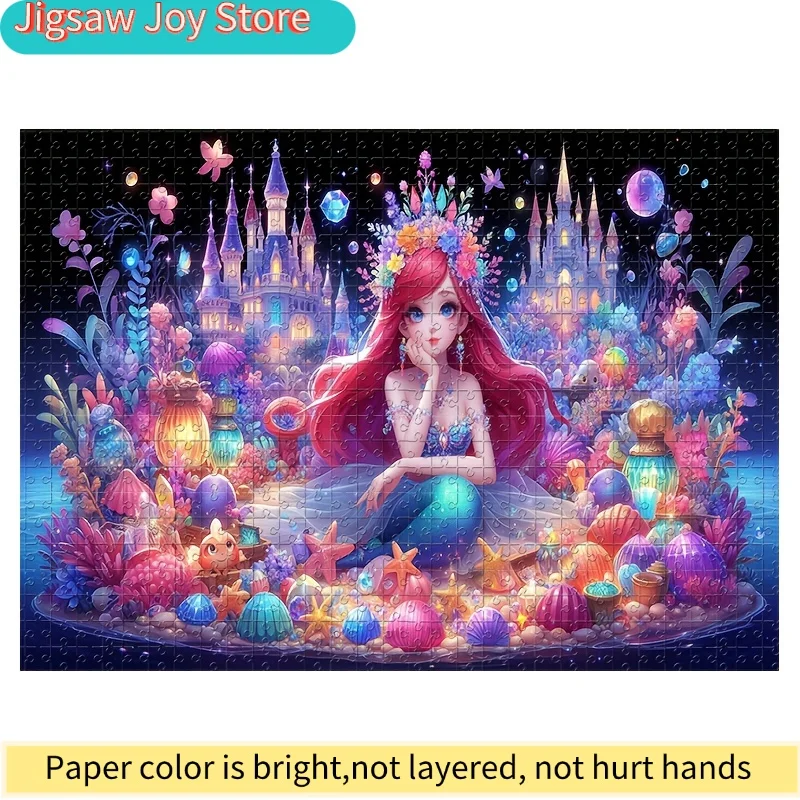 

1000pcs DIY Mosaic Puzzle, Cartoon Character for Ariel the Little Mermaid with Underwater World Castle Starfish Shell Coral Th