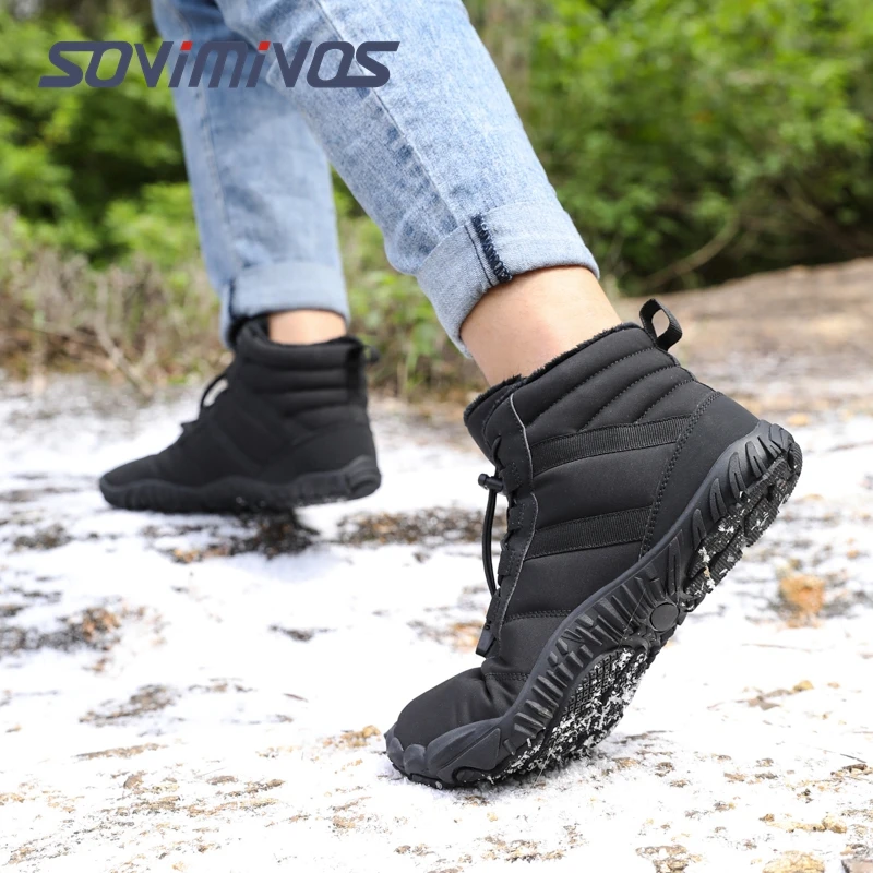 Mens Womens Snow Boots Barefoot Shoes Waterproof Wide Toe Box Shoes Minimalist Zero Drop Sole Cotton Boots Sneakers