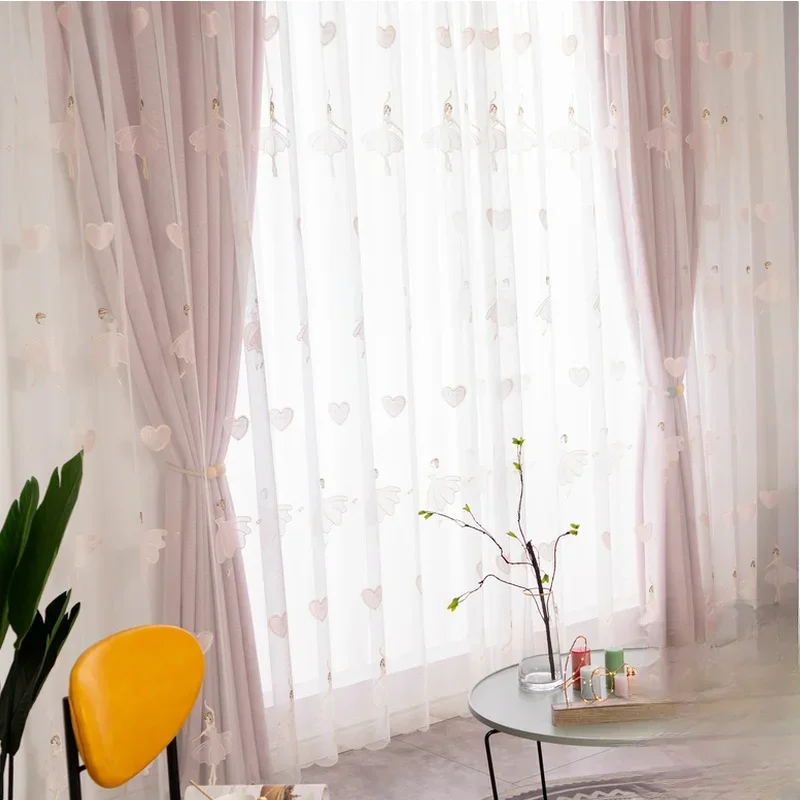 Pink Sweet Princess Curtains for Living Room Balcony Bedroom Embroidered Window Screen Bay Window Partition Semi-Shading
