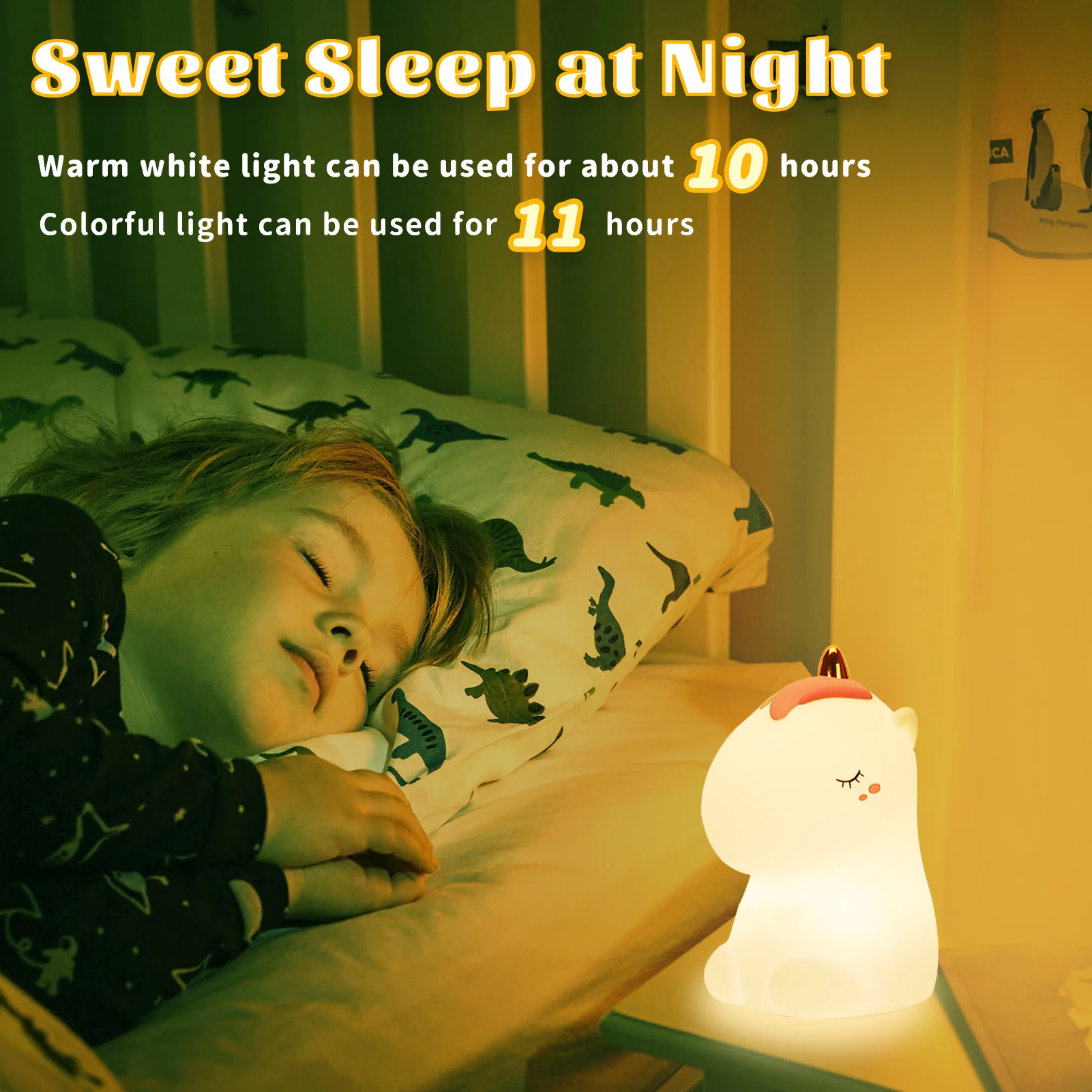 Elf Pony LED Night Light Touch Sensor 7 Color USB Rechargeable Cartoon Silicone Bedroom Bedside Lamp for Children Kids Baby Gift