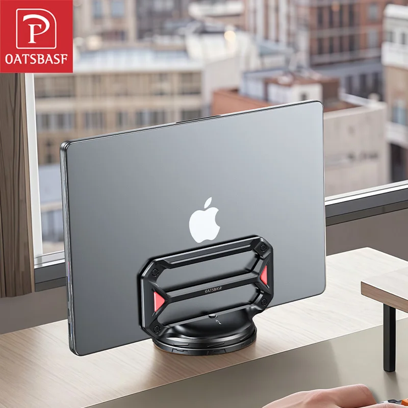 Oatsbasf 360° Rotatable Vertical Laptop Stand Holder Heat Dissipation Non-slip Silicone for MacBook iPad Tablet Gravity Holder