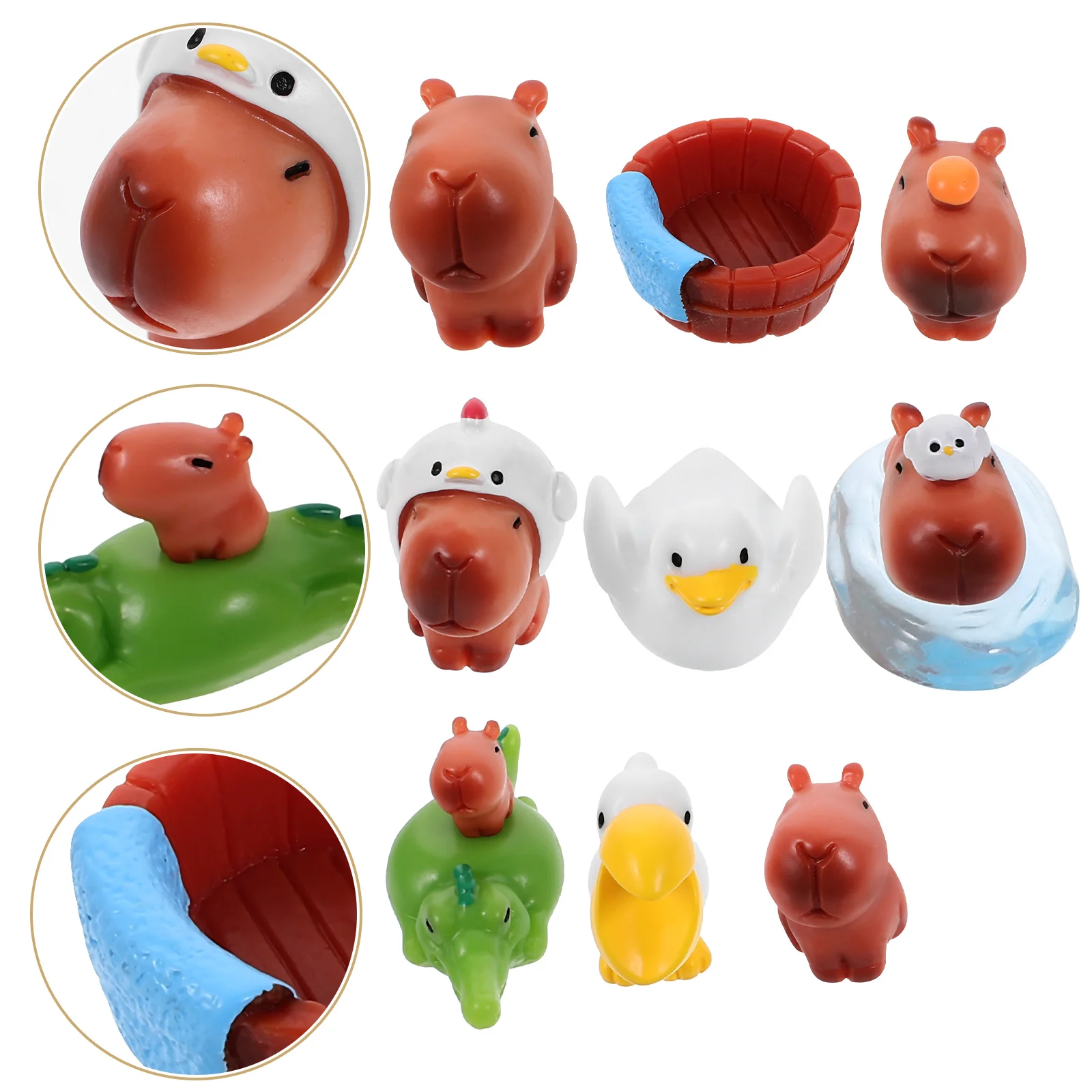 10 Uds. De decoraciones de capibara, Mini figuras de animales, pequeños animales de resina, micropaisaje, adornos de escritorio, estatuas en miniatura