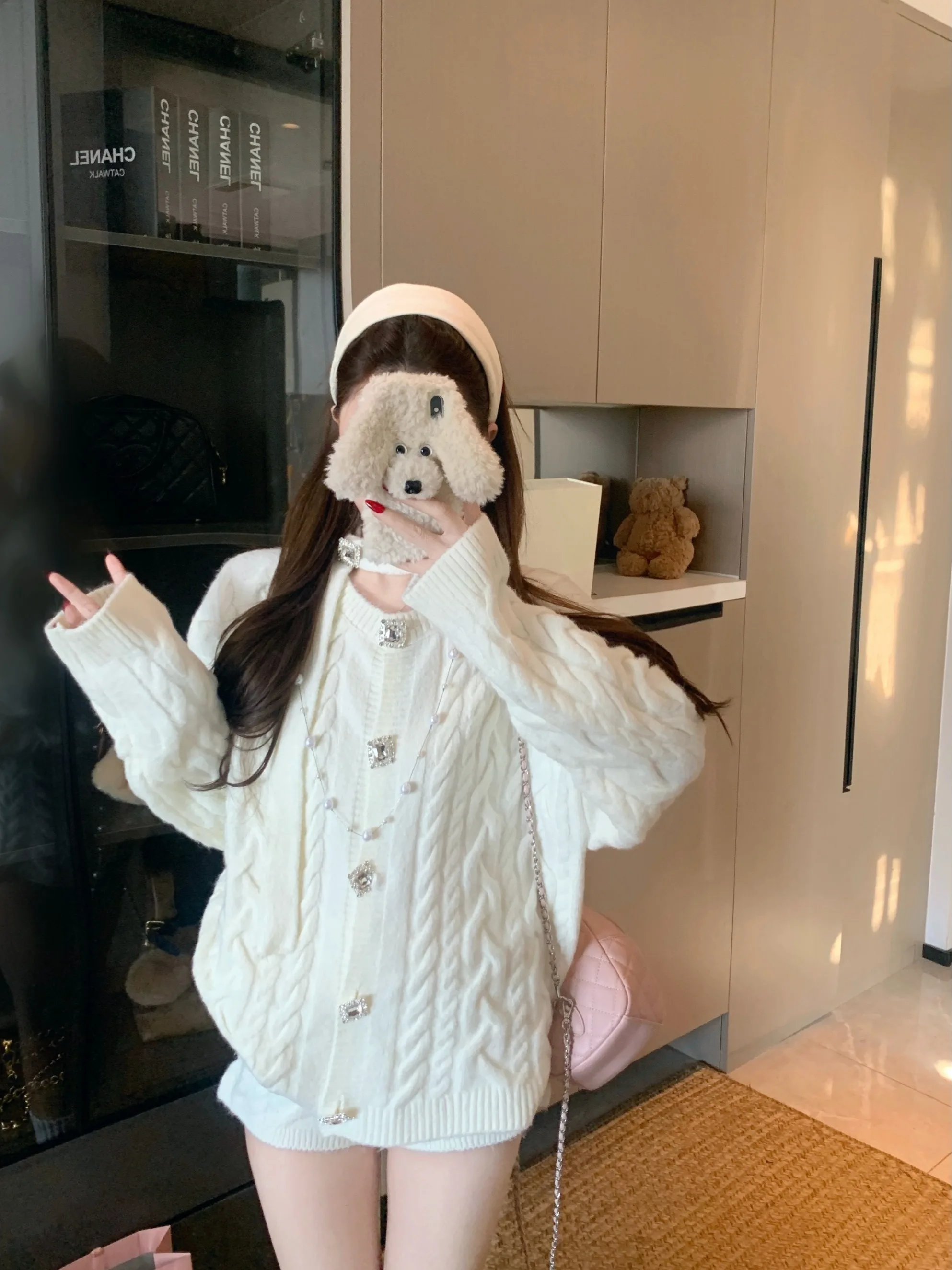 

Мягкий женский вязаный кардиган-пальто в стиле Soft Style, новинка весны, свободный укороченный кардиган с узором косы, комплект с шортами, удобный для повседневной носки, модный.