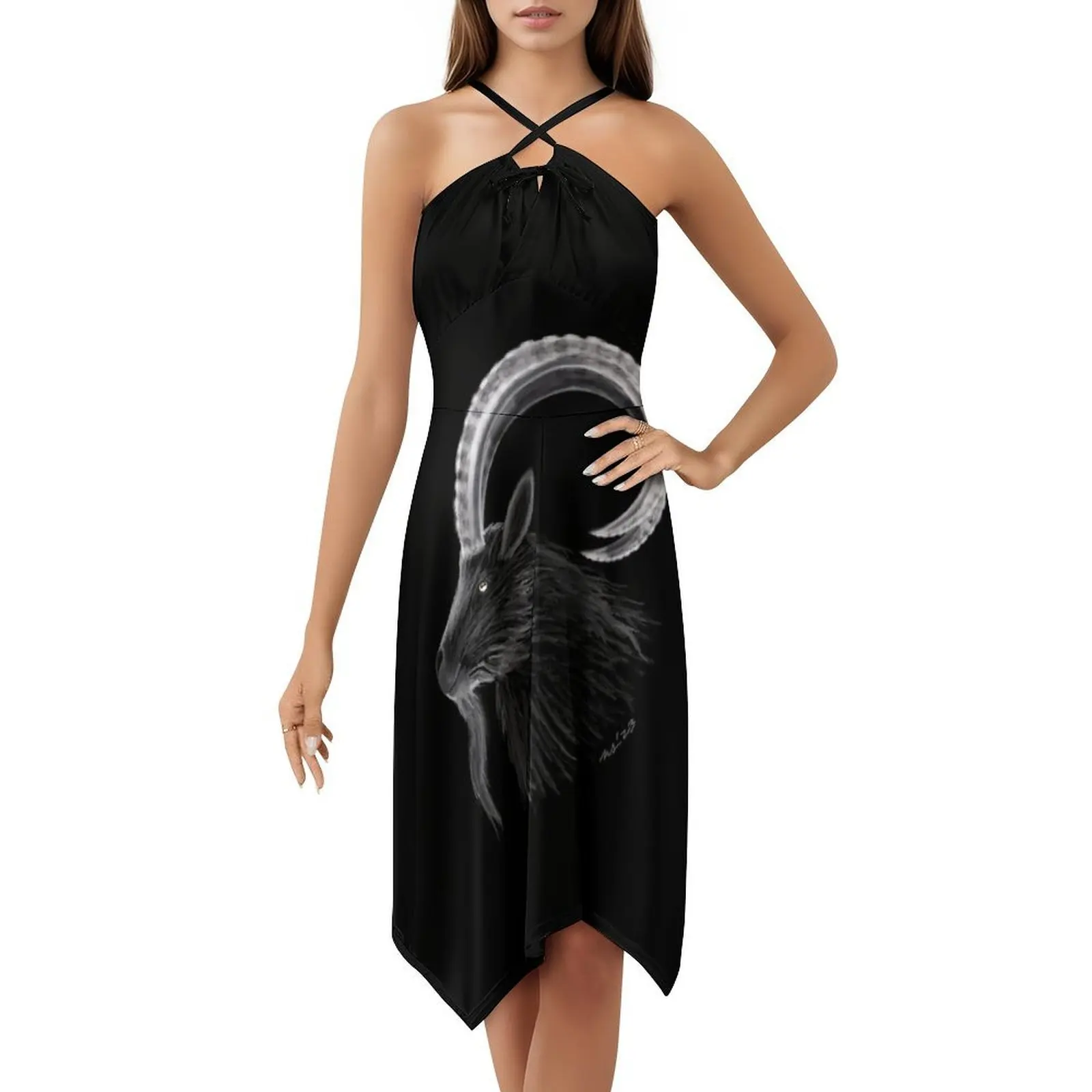 أسود فيليب الساحرة المرأة الهيب هوب الشارع الشهير فستان جرافيك طباعة حفلة ملابس للنادي الساحرة الماعز الشيطاني القوطية غامض مساء #5