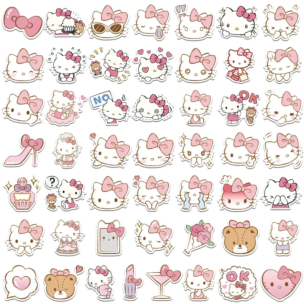 50 pçs kawaii olá kitty adesivos estilo rosa dos desenhos animados graffiti sanrio meme adesivo portátil telefone guitarra carro bicicleta decalques brinquedo