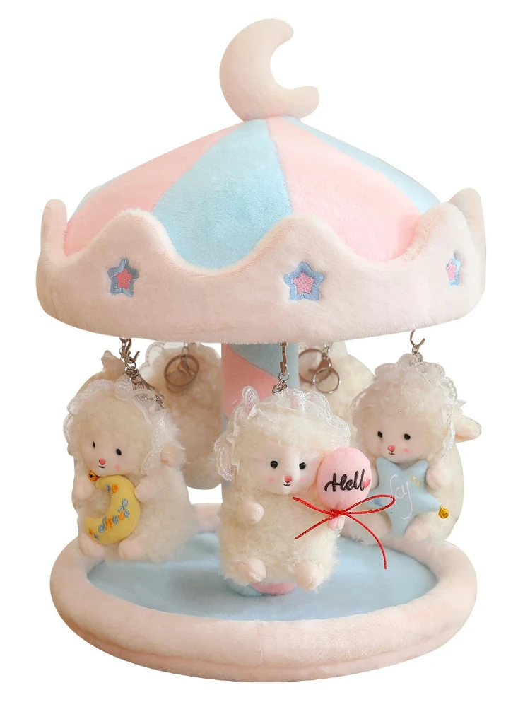 Dromerige draaiende carrousel pluche poppen displaystandaard met handmatige rotatie, maanvormige houder met haken voor pluche poppen, badges en verzamelobjecten - afbeelding 2