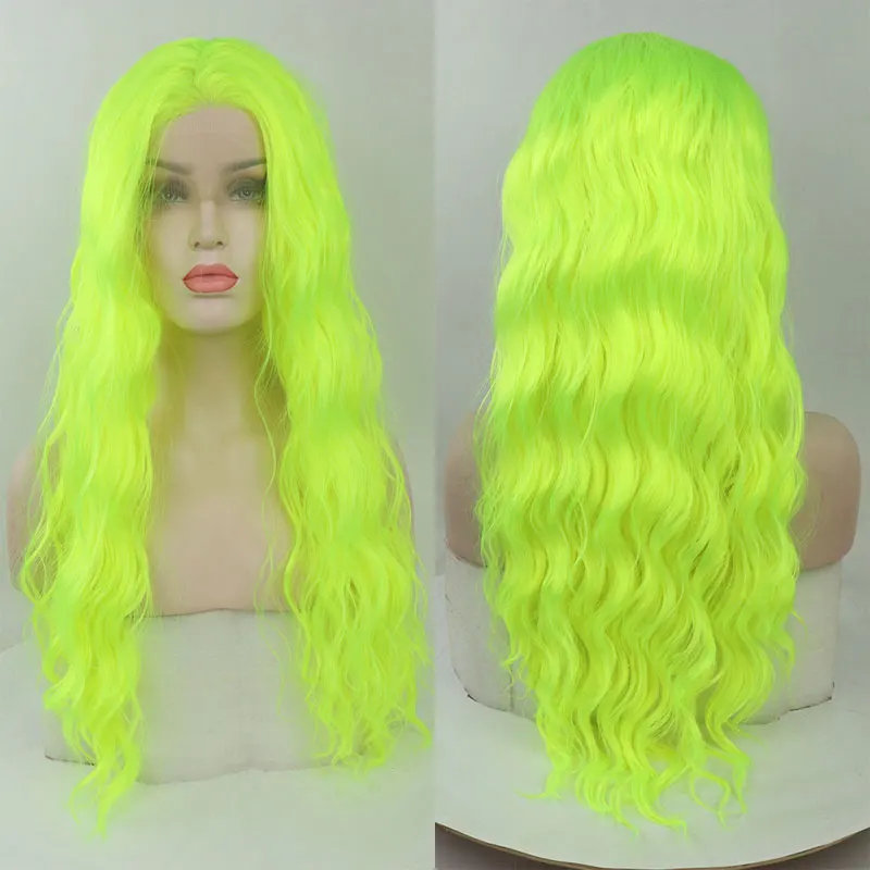 

Bombshell Tender Green Water Wave Synthetic 13X4 Lace Front Wigs Glueless High Quality Heat Resistant Fiber Hair For White Women