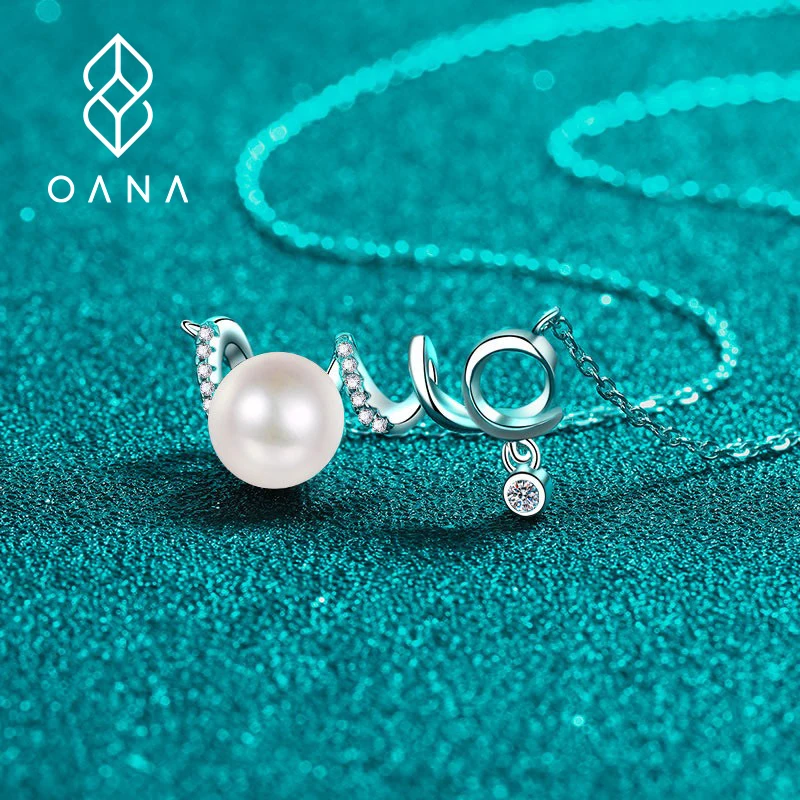 OANA S925 Silver Moissanite Pearl Necklace LOVE Simple Pendant Versatile Small Clavicle Chain As A Gift For Girlfriend