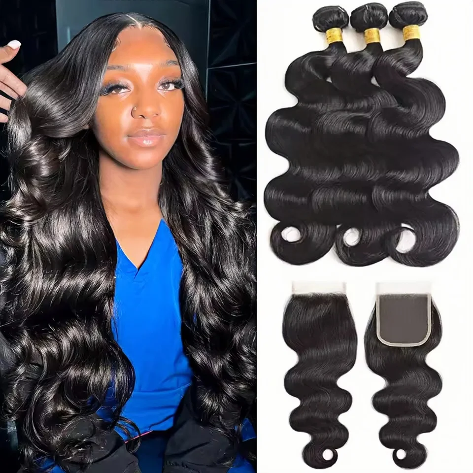 

30Inch Bundles With Closure Body Wave 100% Human Hair Extensions Vietnamese Hair Bundles With Closure Natural Color Virgin Hair