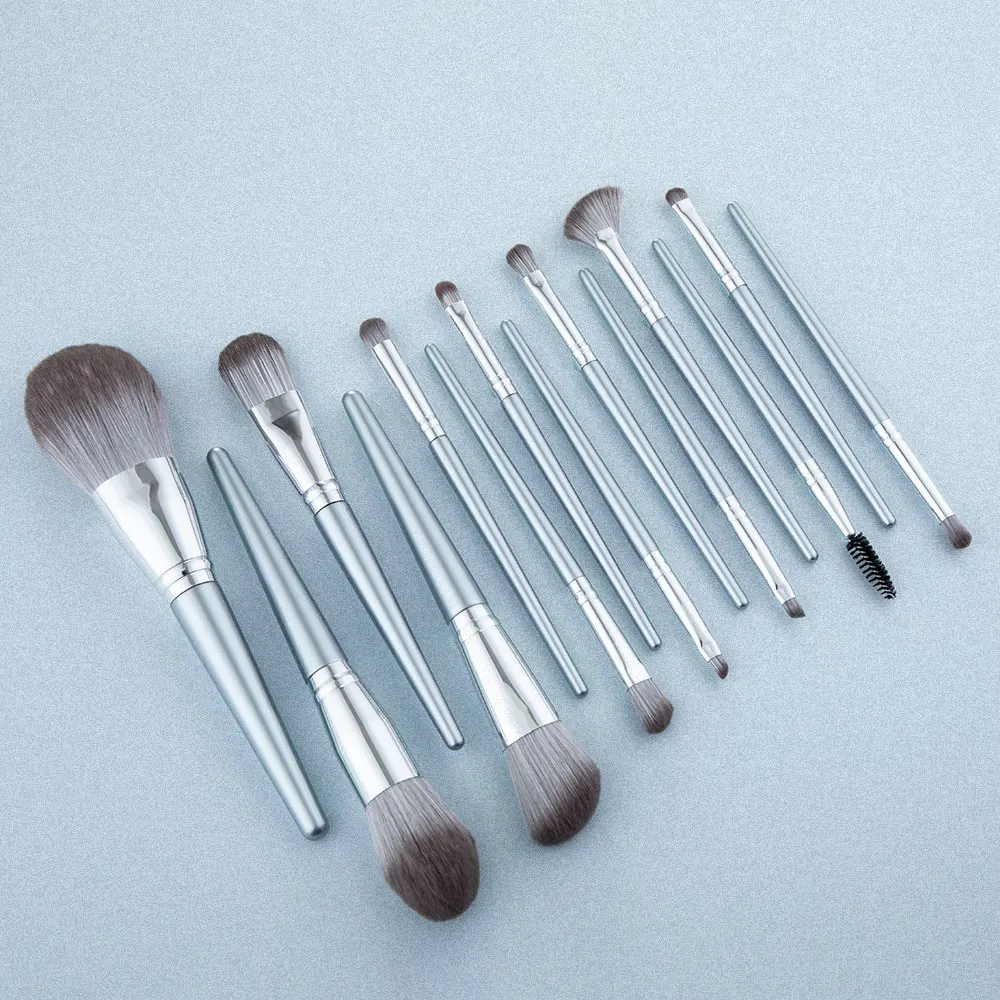 Ensemble de pinceaux de maquillage Jules Halo, pinceau fard à barrage, pinceau de dispersion de poudre, manche en bois de tube en aluminium, outils de nettoyage, 14 pièces