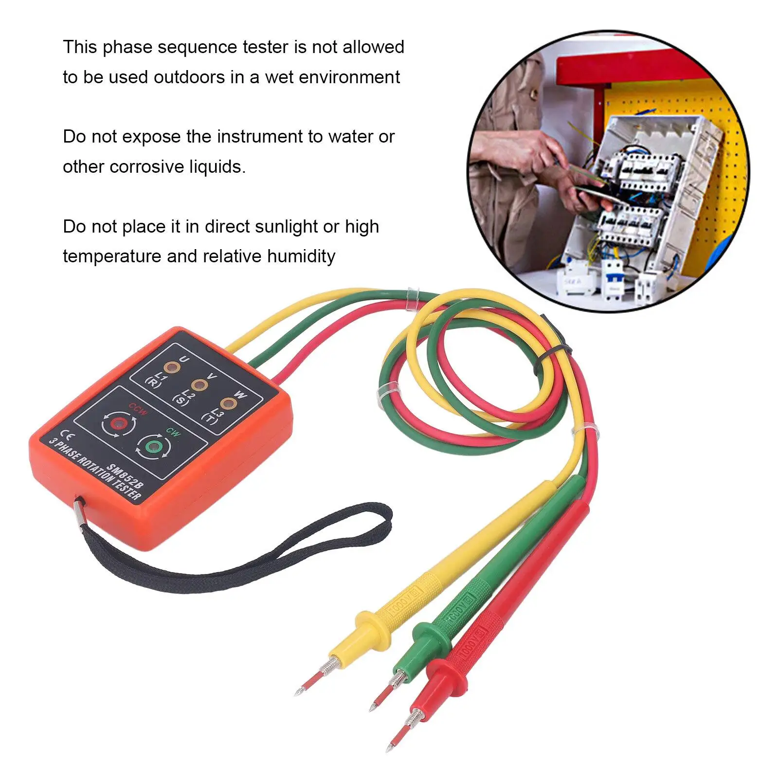 3 Phase Sequence Tester - Portable Phase Rotation Meter with 20Hz~400Hz Frequency Range for Voltage Detection