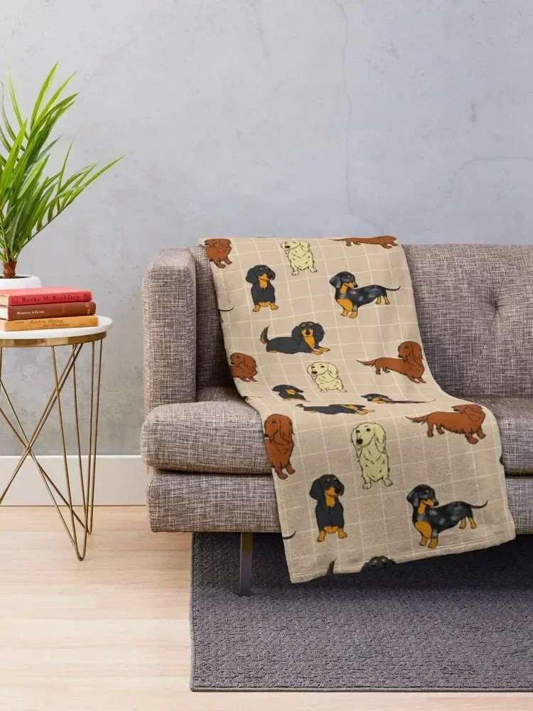 Dachshund All Day Long Cream Throw Blanket Moving Hairy wednesday Blankets