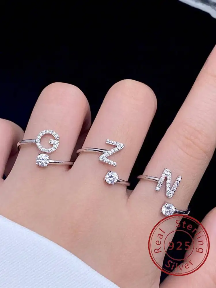 Ring aus 925er-Sterlingsilber, schlicht, klassischer Zirkon, Buchstabenöffnung, für Damen, Verlobung, Hochzeit, luxuriös, hochwertiger edler Schmuck