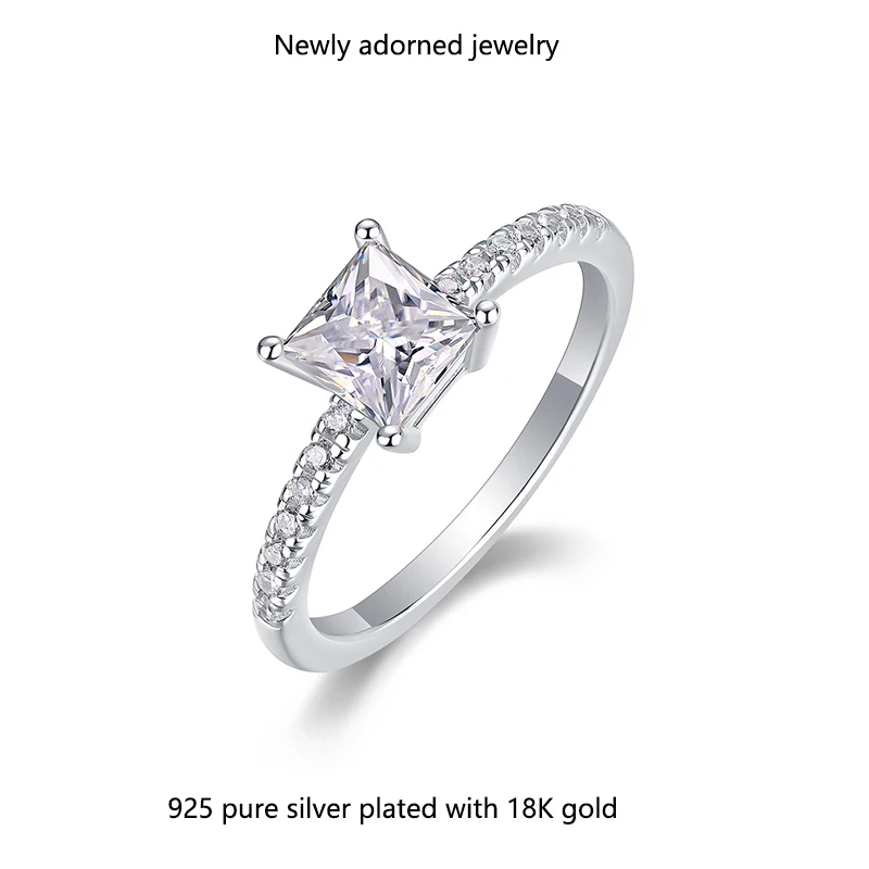 

Cross-border independent store bestseller: S925 sterling silver princess cut 0.9CT moissanite ring, versatile women's fashion we
