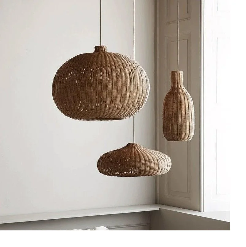 

Rustic Rattan Woven Pendant Light - Adjustable Farmhouse Chandelier for Kitchen Island, Dining Room