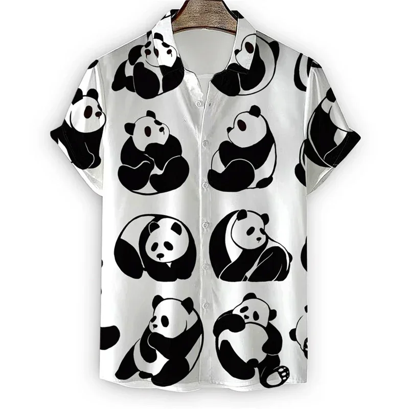 Men\'s Shirt 3D Giant Panda Summer Printed Men\'s Shirt Men\'s Casual Lapel Top Daily Short Sleeved Casual Women\'s Clothing Top