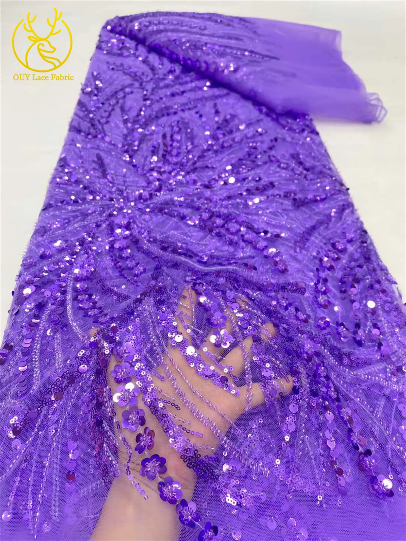 2026 Luxuriöser Afrikanischer Perlen-Pailletten-Spitzenstoff 5 Yards Französischer Nigerianischer Tüll-Netzstoff für Brautkleider und Abendkleider – Detail 18