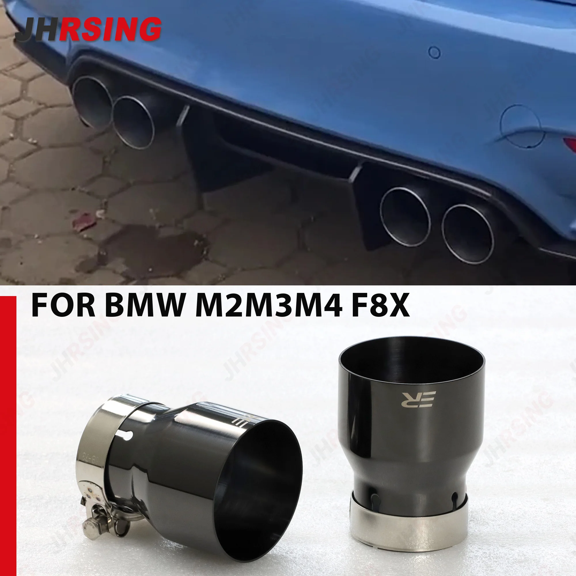 1pcs Exhaust Pipe Black Chrome Stainless steel Car decoration  muffler Modify ER logo for bmw F80 M3 F82 F83 M4 F87
